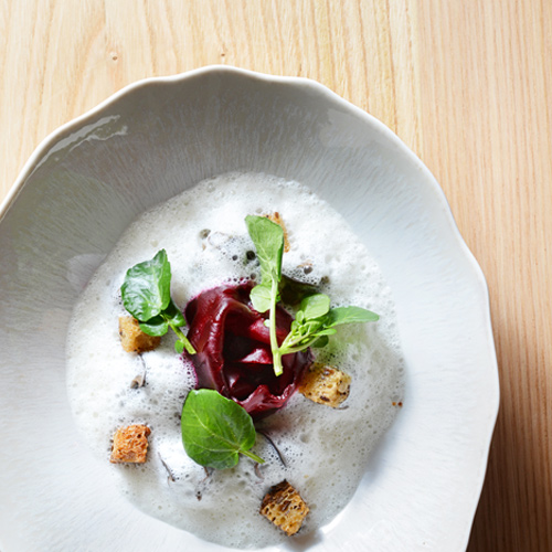 bêtes à cornes des monts du Lyonnais, carpaccio de betteraves